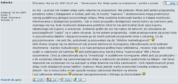 Opinia użytkownika o osCommerce