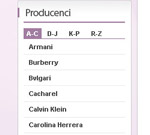 STANDARD Kosmetyki i perfumy - menu producentów z alfabetycznym podziałem na zakładki