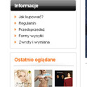 Podręczne boksy w lewym menu - najważniejsze informacje o sklepie oraz szybki powrót do wcześniej oglądanych pozycji