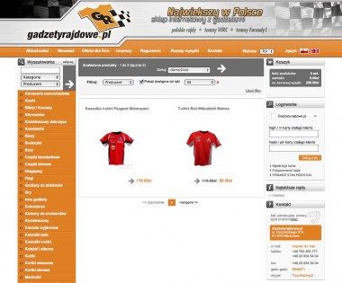 Pic. 1 - Praktyczne zastosowanie filtra dostępność i rozmiar, w celu znalezienia koszulek dostępnych w rozmiarze XS i dostępnych od ręki (przykład ze strony http://www.gadzetyrajdowe.pl/pol_m_Koszulki-t-shirt_Meskie-719.html)
